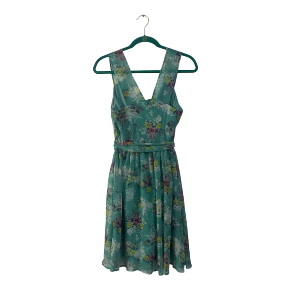 LC Lauren Conrad Alluring Strap Sleeve Teal Dress with Floral Pattern, Size 6 - Picture 2 of 11